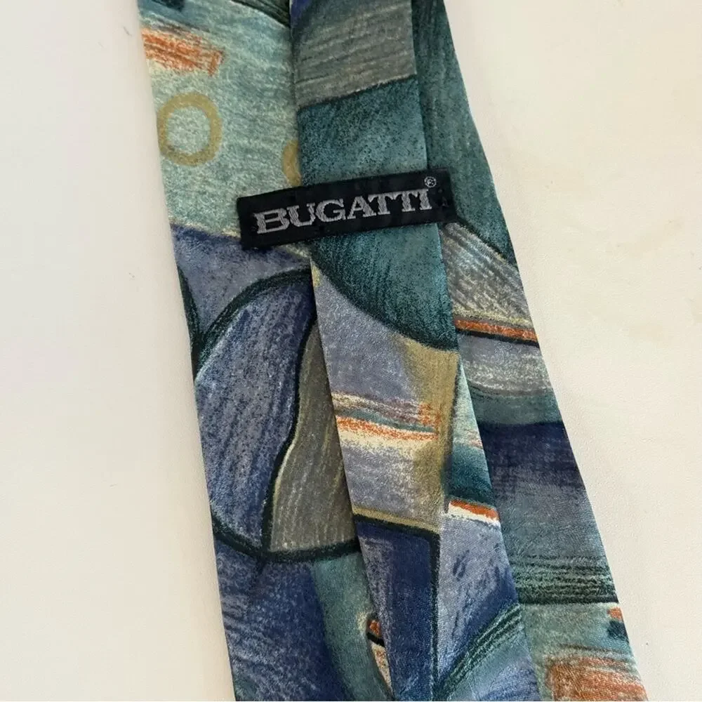 Bugatti Mens Multicolor Geometric Pattern Italian Silk‎ Classic Regular Neckties
